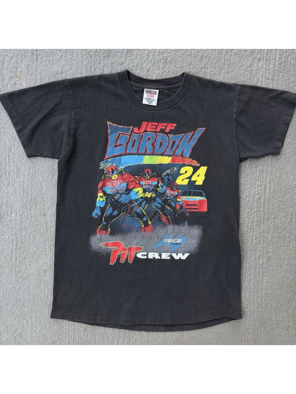 Vintage 90s NASCAR Jeff Gordon Pit Crew Figure 1995 Shirt YOUTH XL 18-20
